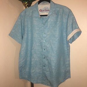 NWOT R Graham Seafoam Blue Chiefdom Linen/Cotton L